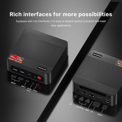 BOSGAME P4 Gaming Mini PC Ryzen 7 5700U 32GB RAM 1TB NVMe M.2 2280 SSD, 11-Pro OS Mini Computers, Micro PC 4K 60Hz Triple Display, HDMI+DP+Type-C, WiFi 6E, BT5.2, PD3.0, Dual 2.5GbE LAN