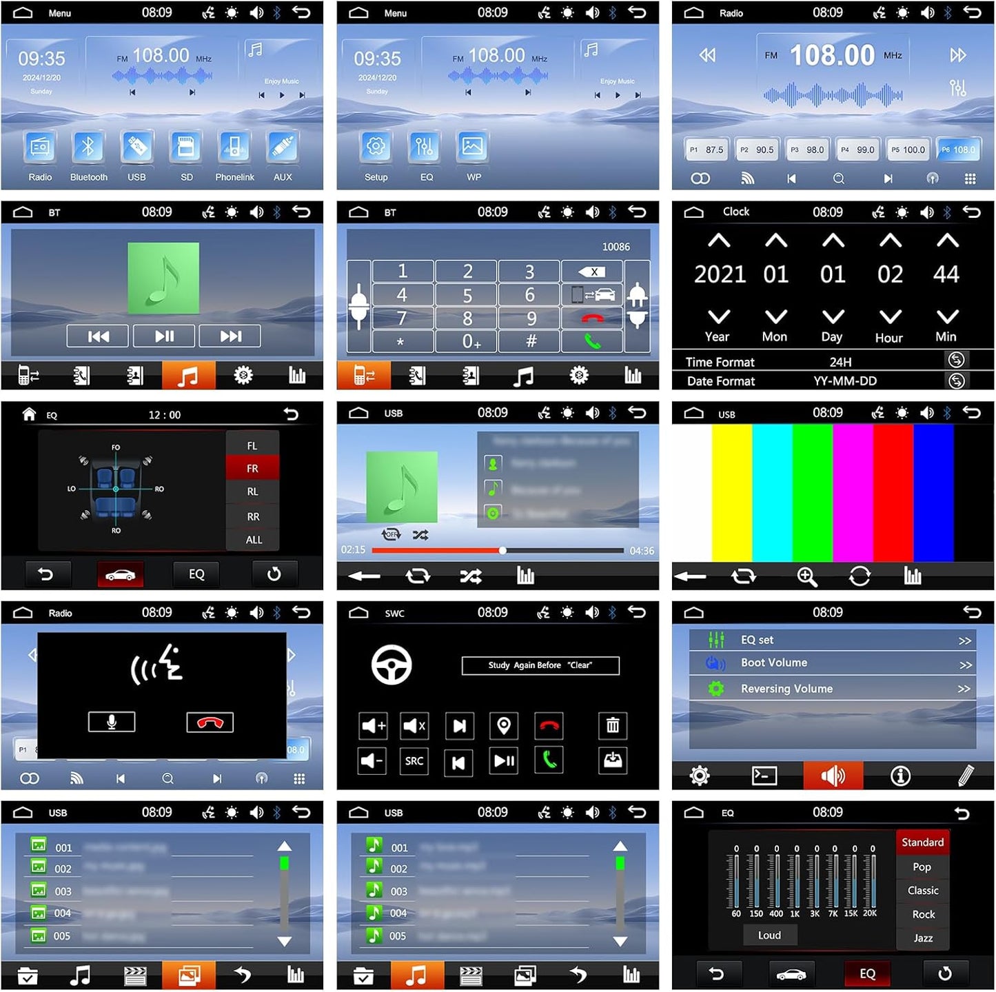 Universal Double Din Car Stereo 7 inch Touchscreen Radio with Mirror Link FM Receiver Multimedia Player Head Unit Bluetooth EQ USB TF AUX+ 12 LED Backup Camera MIC