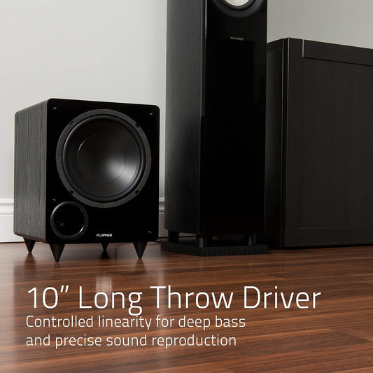 Fluance DB10W 10-inch Low Frequency Powered Subwoofer for Home Theater (Natural Walnut) - PuriLite
