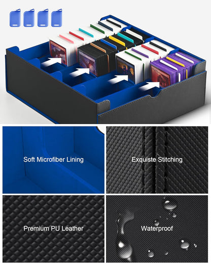 ZLCA Card Storage Box for MTG PTCG, Commander Deck Box Holds 3000+ Cards, Card Storage Case with 4 Stoppers, Card Organizer for TCG Sport Cards (Black)