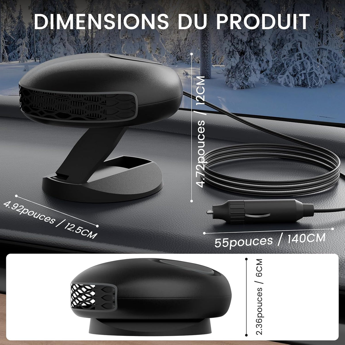 Blytra Car Heater for Winter Portable - 12V Heater with 150W Fast Heating, Defrosting Fan and 360° Rotation for Cars, Trucks, and SUVs,1