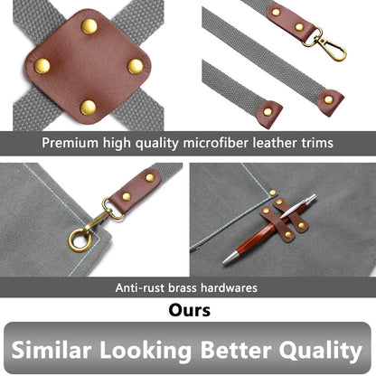 CONTAIL Chef Apron for Men Women,Canvas Aprons with Pockets-Cross Back Kitchen Apron for Cooking Grilling Baking BBQ Barber