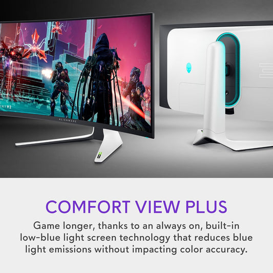 Alienware AW3423DW 34.18-inch Quantom Dot-OLED Curved Gaming Monitor, 3440x1440 pixels at 175Hz, 1800R Curvature, True 0.1ms gray-to-gray, 1Million:1 Contrast Ratio, 1.07 Billions Colors - Lunar Light - PuriLite