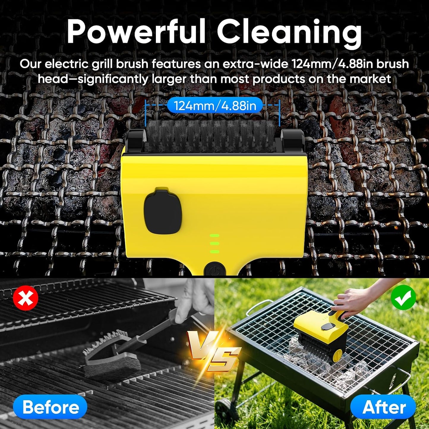 2 in 1 Electric Grill Brush, Cordless Electric Grill Cleaner for Outdoor Grill, 360° Rotating Cleaner Brush Head, Rechargeable Heavy Duty BBQ Grill Brush, IPX7 Waterproof