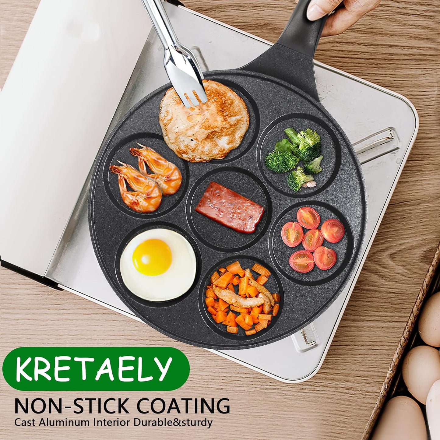 KRETAELY Nonstick Pancake Pan Pancake Griddle with 7-Mold Design Mini Pancake Maker with PFOA Free Coating-Black