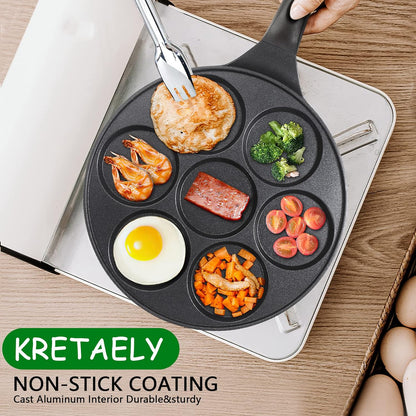 KRETAELY Nonstick Pancake Pan Pancake Griddle with 7-Mold Design Mini Pancake Maker with PFOA Free Coating-Black