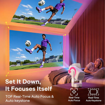 Aurzen D1R air Roku TV Mini Projector with USB-C Power, Roku Built-in & Official Apps, Portable Design & Flexible Stand, Native 1080P, DoIby Audio, Smart Projector for Home & Outdoor, White