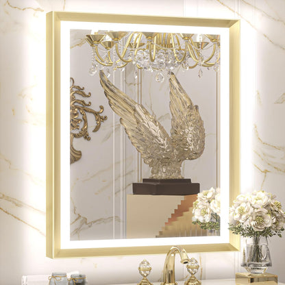 TETOTE 28x36 LED Mirror for Bathroom Black Metal Frame Frontlit & Backlit Lighted Vanity Mirror Baroque Gothic Anti Fog Stepless Dimmable White/Warm/Natural,Wall Mounted(Horizontal/Vertical)