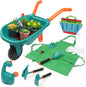 TINYLENS Kids Wheelbarrow with Garden Tool Set, Outdoor Toys Gardening Set for Toddlers 3+, Watering Can, Gloves, Hand Hoe, Washable Apron, Shovel and Fork, Gift for Boys Girls (Green)