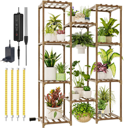 Bamworld Plant Stand Indoor Outdoor Hanging Plant Shelf for Multiple Plants Pots Wood Flower Stand Tall Large Flower Holder for Living Room, Patio, Balcony, Garden Decor, Brown