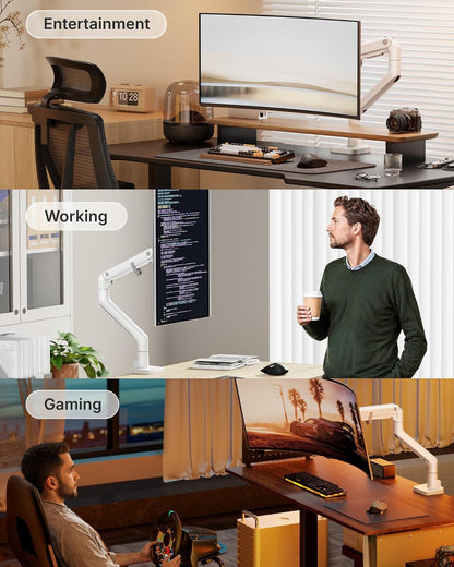 monTEK Heavy-Duty Monitor Arm for 17-57" Ultrawide Curved Screen, Supports up to 59.4 lbs, Adjustable Gas Spring Arm, 75/100 VESA Mount, Clamp & Grommet Desk Monitor Mount Single, Black