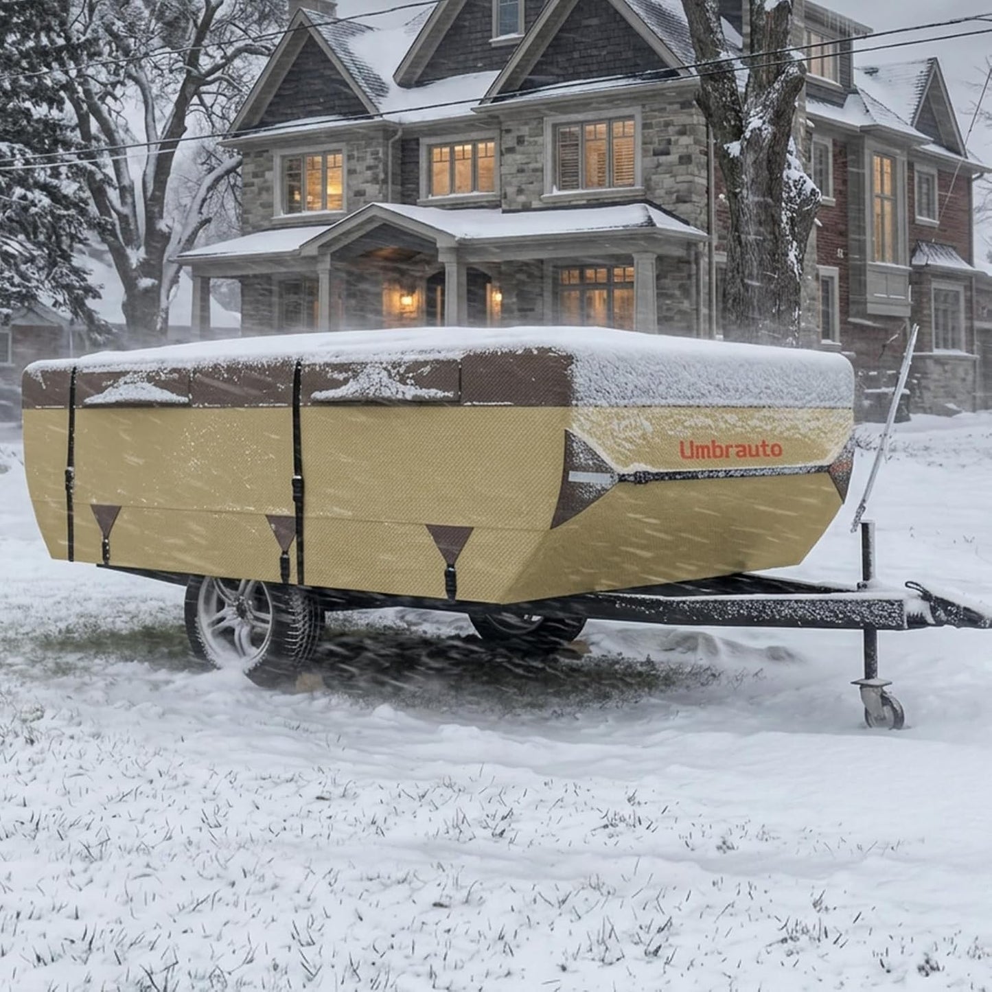 Umbrauto Pop Up Camper Cover for 10'-12' Folding Tent Trailer – Upgraded 9-Layers Top, Waterproof, Windproof, Sun-Resistant, Heavy-Duty Cover for All-Weather Winter Snow Protection