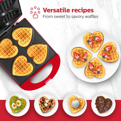 Holstein Housewares - Non-Stick Heart Waffle Maker, Lavender - Makes 4 Heart-Shaped Waffles in Minutes