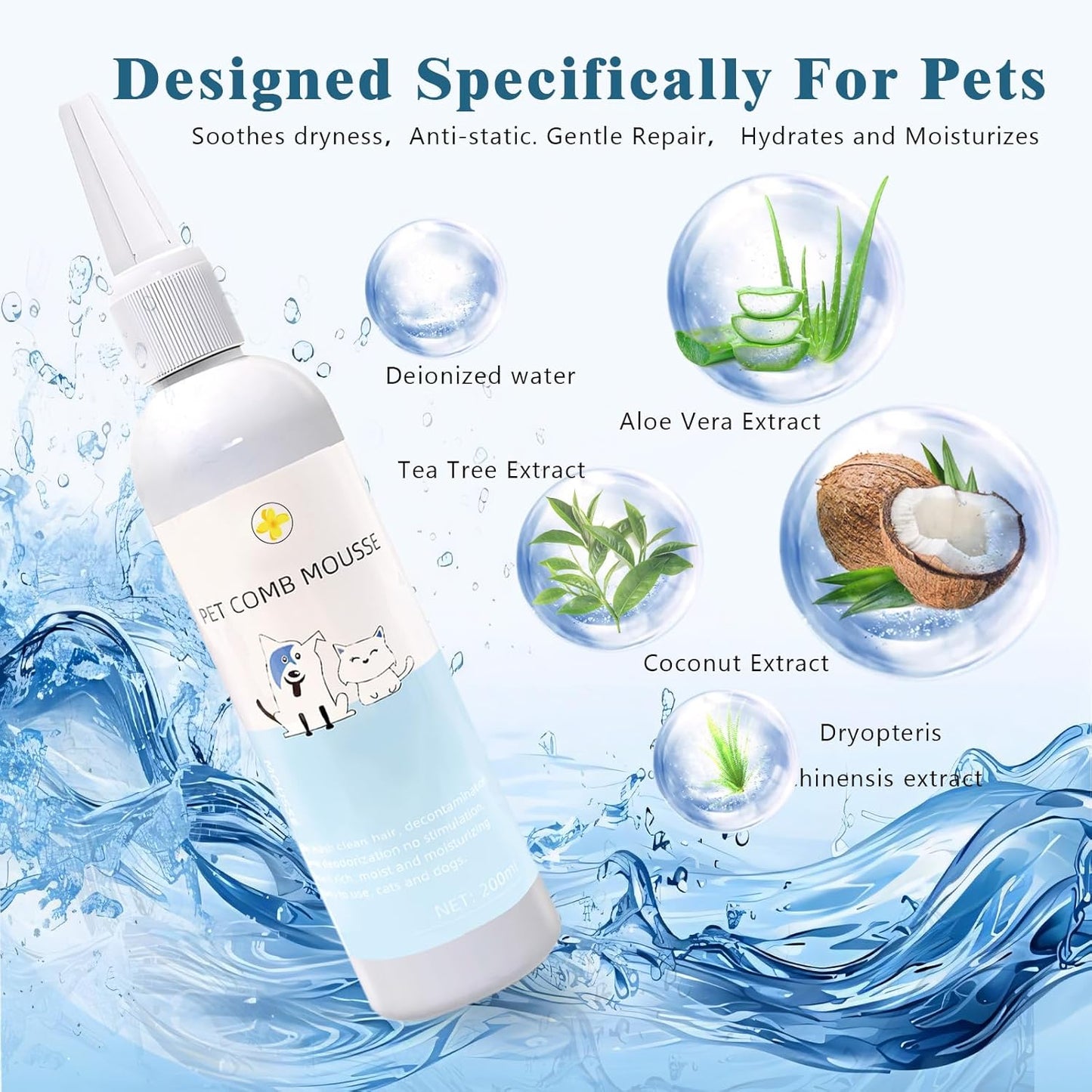 Cat Steam Brush for Dogs & Cats – 3-in-1 Pet Deshedding Tool for Long & Short Haired Pets, Grooming Shedding Brush-Contains shampoo
