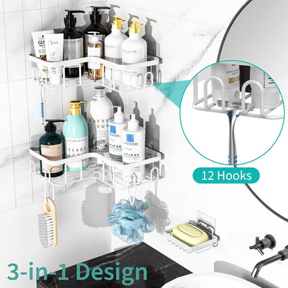 MOFOROCO 3-Pack Shower Caddy Corner Basket Shelf with Soap Holder, No Drilling Traceless Adhesive Shower Wall Shelves, Black Bathroom Shower Storage Organizer（ for 90-Degree Right-Angle Walls）