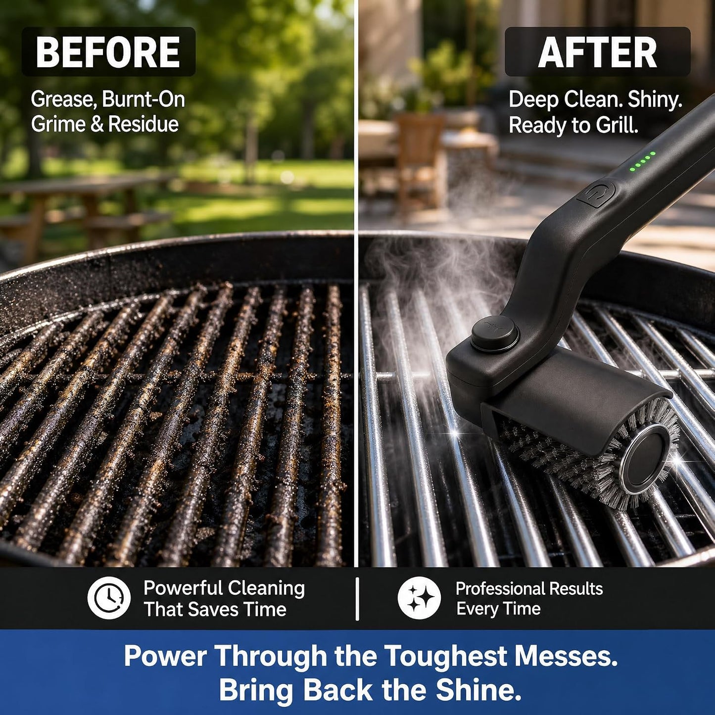 Upgraded Electric Brush,Rechargeable Cordless Grill Cleaning Brush,Stainless Steel Head,3 Speeds,90 Minutes Run Time