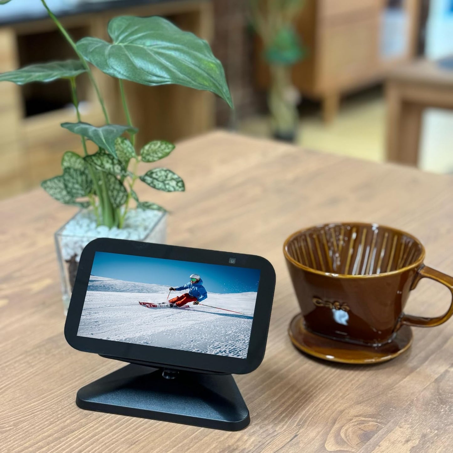 Sintron Adjustable Magnetic Stand Mount for Echo Show 5 (3rd Gen) & iPhone Models, Smart Display Stand Holder for Show 5 3rd Gen with 360 Degree Rotation, Swivel Tilt Function, Anti-Slip Base (Black)