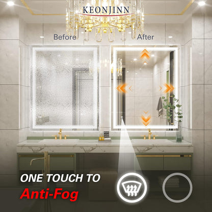 Keonjinn 40 x 24 Inch LED Mirror, Bathroom Mirror with Lights, LED Vanity Mirror, Wall Mounted Anti-Fog Dimmable Lighted Makeup Mirror for Bedroom, IP54 Waterproof (Horizontal/Vertical)