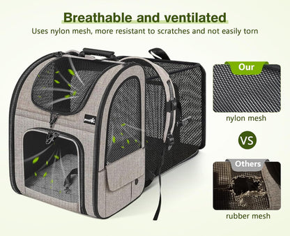 Pecute Pet Carrier Backpack, Dog Carrier Backpack Expandable with Breathable Mesh for Pets ＜6kg, Pet Backpack Carrier for Hiking Travel Camping Outdoor