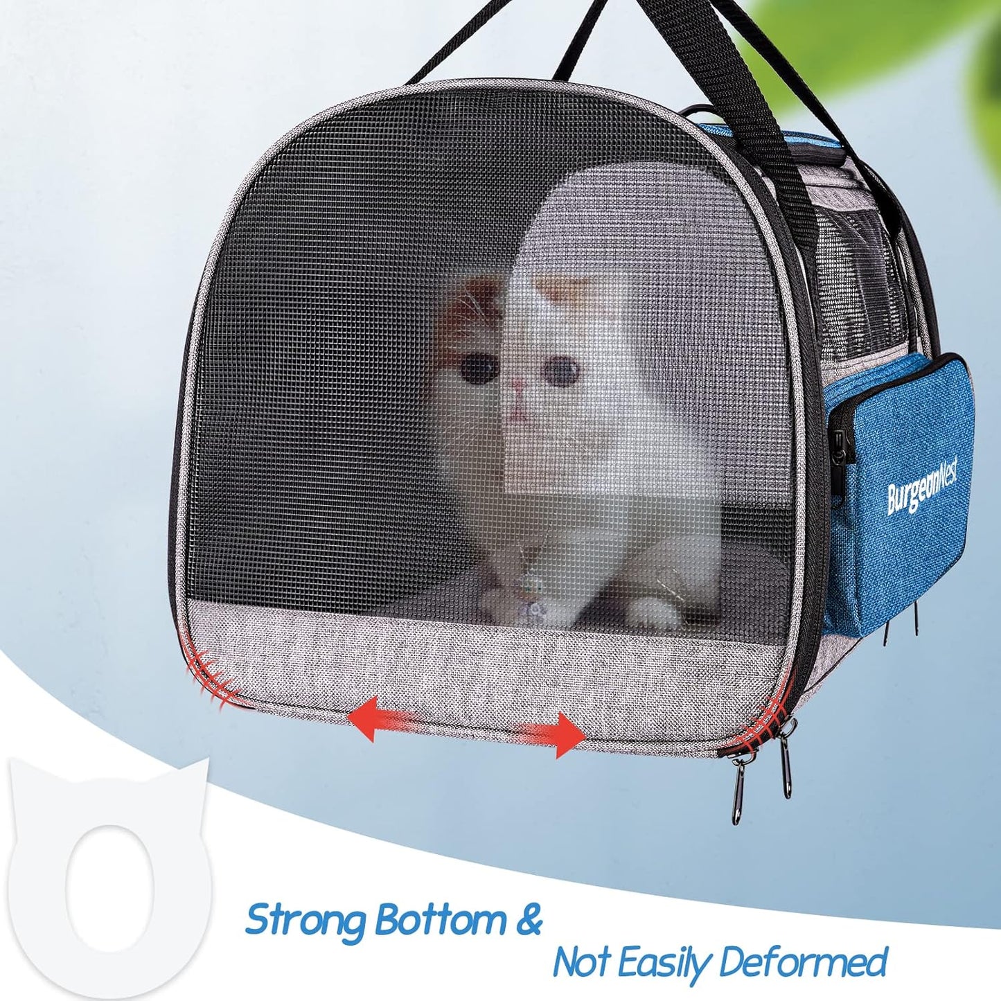 BurgeonNest Cat Carriers for Medium Cats Under 25 lbs, Pet Carrier for Cats with Unique Side Bag,Top Load Small Pet Carrier Soft-Sided Escape Proof with 4 Ventilated Windows