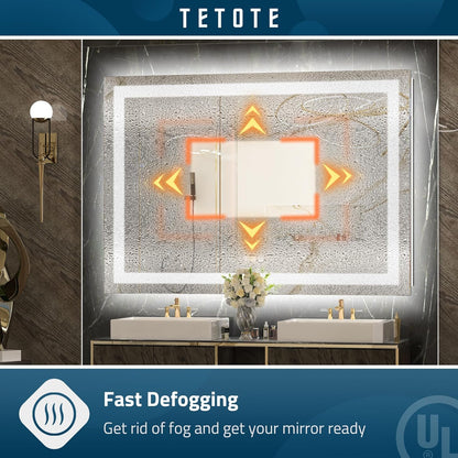 TETOTE LED Bathroom Mirror 20x28 Frontlit & Backlit Lighted Vanity Mirror Anti Fog Stepless Dimmable 3 Colors White/Warm/Natural,Double Lights,Wall-Mounted(Horizontal/Vertical)