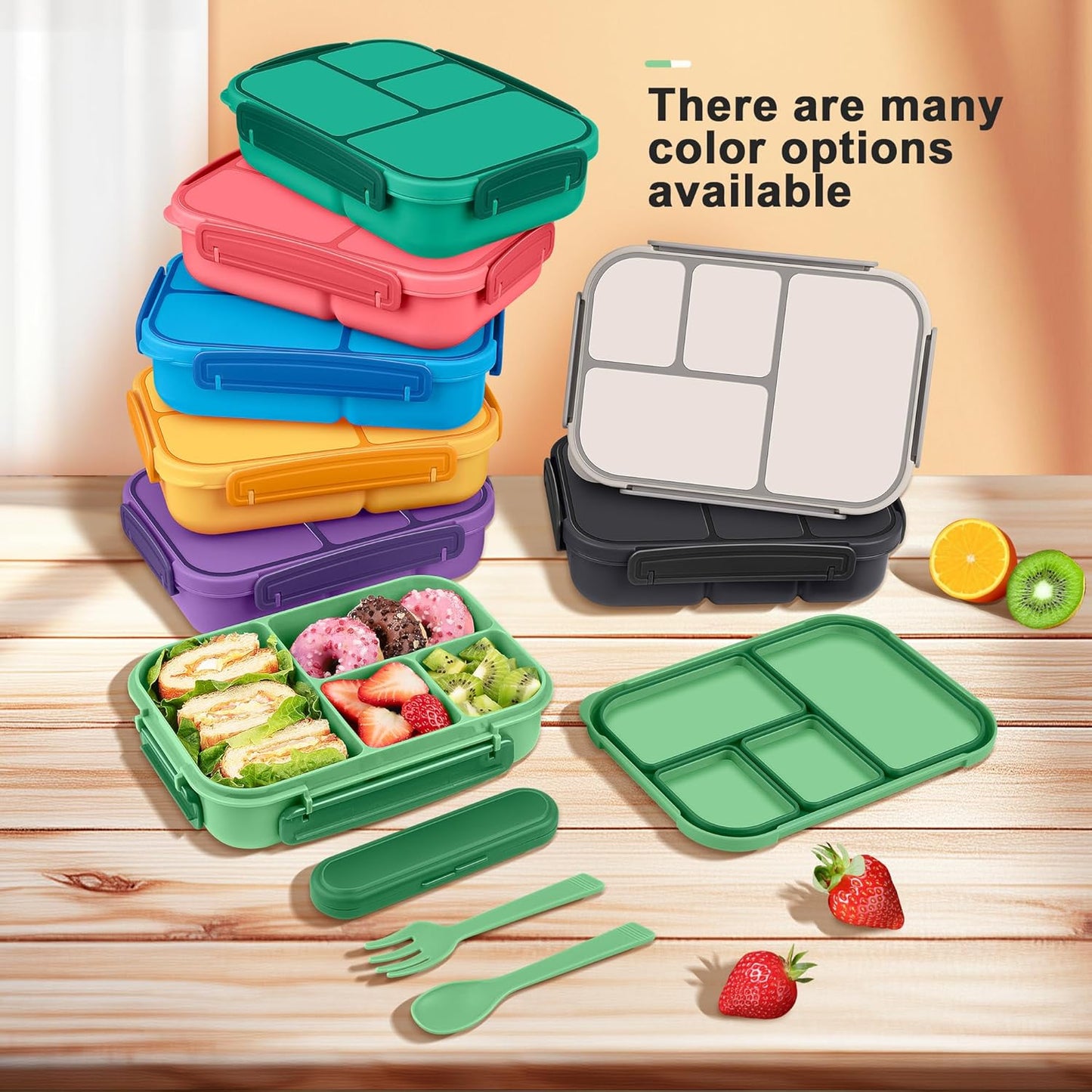 Amathley Lunch Box Kids,Bento Box Adult Lunch Box,Leakproof Lunch Containers for Adults/Kids/Toddler,1200ML-4 Compartments bento Lunch box with Utensil,Microwave & Dishwasher Safe(Dark Gray)
