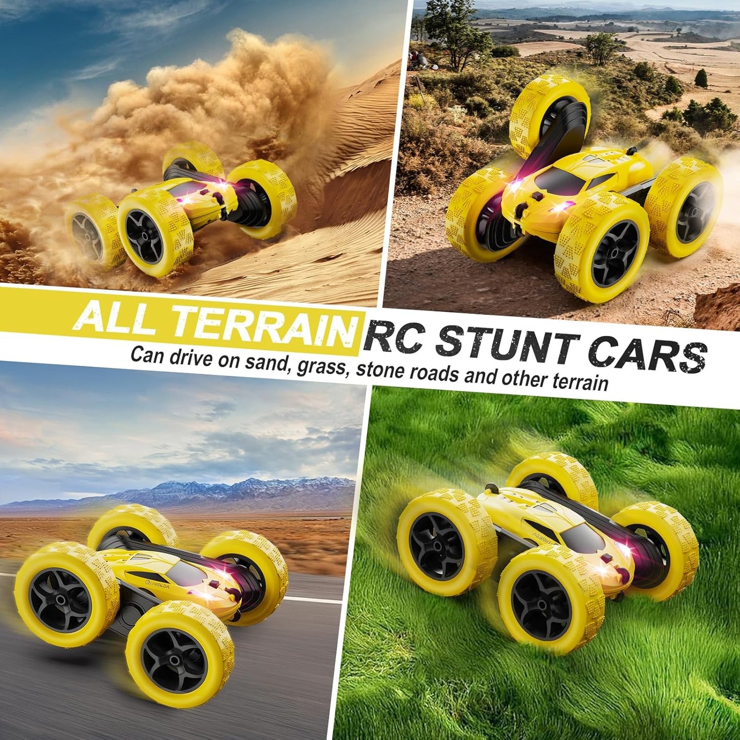 QUNREDA Remote Control Car for Kids Ages 6+, RC Cars Stunt Car Toy 4WD Double Sided 360° Rotating Remote Control with Headlights, Birthday Xmas Gifts for Boys 6 7 8 9 10 11 12 1-Blue