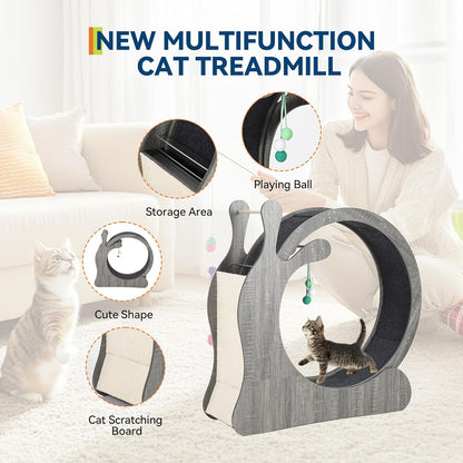 95cm Large Wooden Cat Exercise Wheel, 3-in-1 Silent Cat Treadmill with Scratching Board & Play Balls, Anti-Slip Stable Indoor Cat Running Wheel, Wear-Resistant Fitness Toy for All Breeds Indoor Cats
