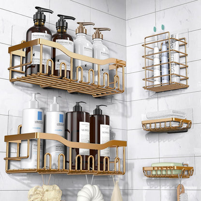 EUDELE 5-Pack Rustproof Stainless Steel Shower Caddy – No Drill Adhesive Bathroom Organizer with Large Capacity, Spacious Shower Shelves for Inside Shower, Kitchen & Home Decor Storage