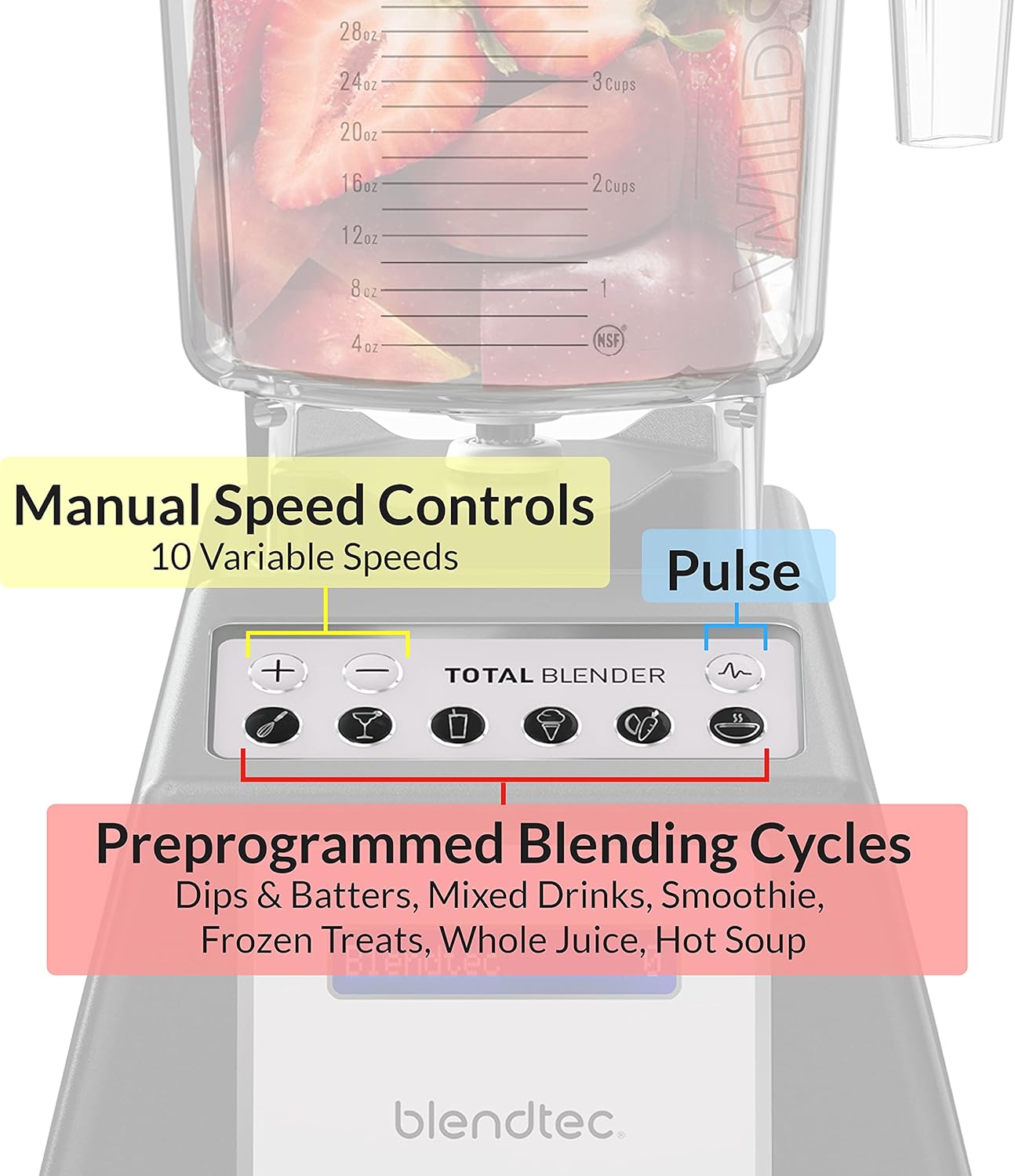 Blendtec Total Classic Original Blender and 75 oz FourSide Blender Jar - Kitchen Blender Bundle - Red