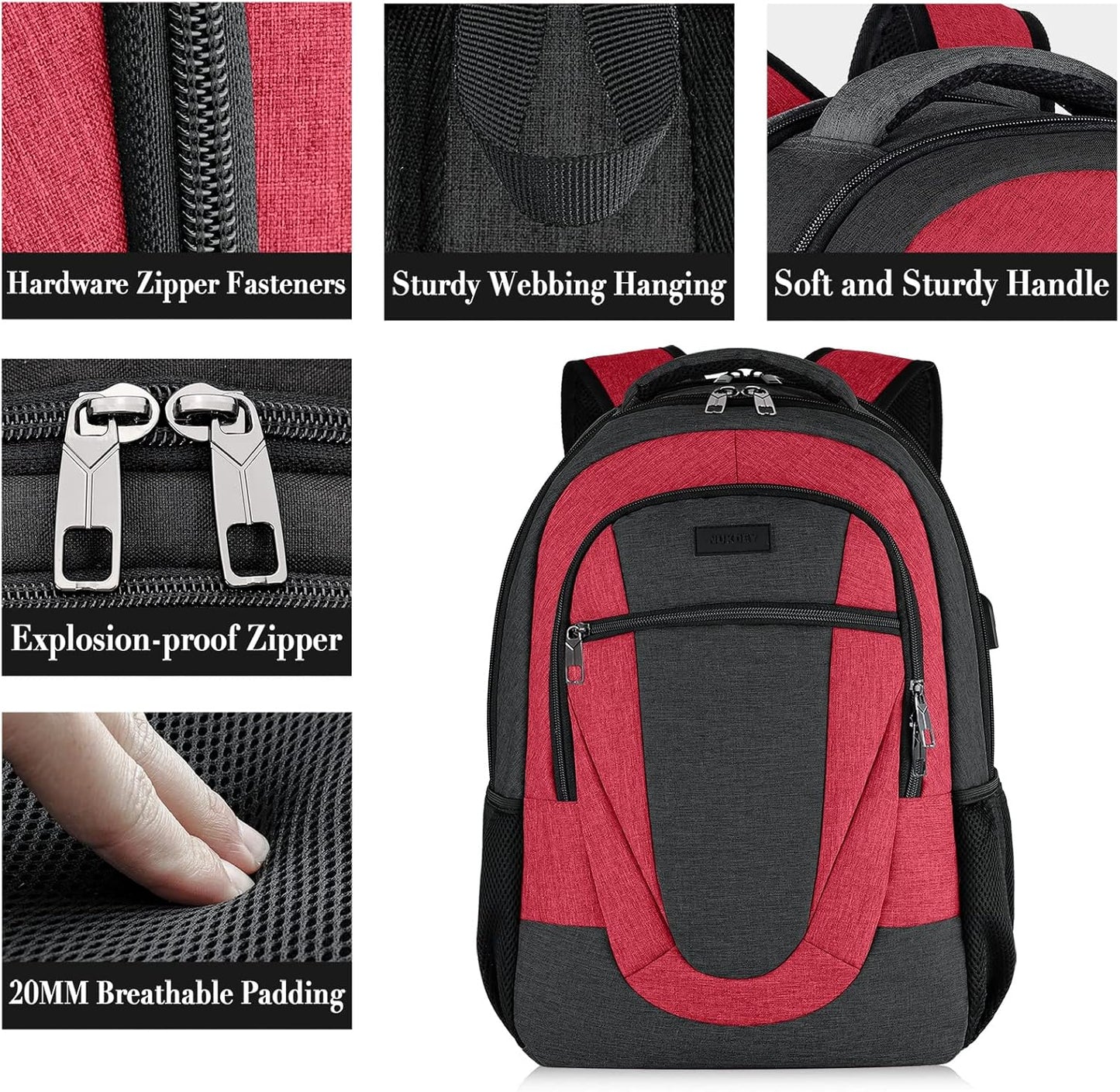 Backpack for Men and Women, School Backpacks for Teen Boys and Girls, Black Water Resistant Back Pack, Business Men Sturdy Computer Bag with USB Charging Port, Gifts
