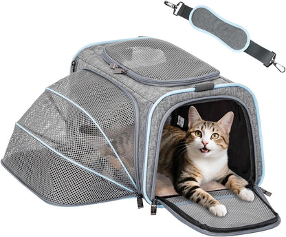 Petsfit Expandable Cat Dog Carrier Airline Approved, 17" L x 11" W x 11" H Soft-Sided Portable Pet Travel Carrier for Kitten, Puppy, Removable Soft Plush Mat and Pockets, Auto-Locking Zippers