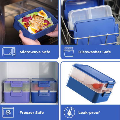 Linoroso Stackable Bento Box Adult Lunch Box | Meet All You On-The-Go Needs for Food, Salad and Snack Box, Premium Bento Lunch Box for Adults Include Utensil Set, Dressing Containers - Pale Mint