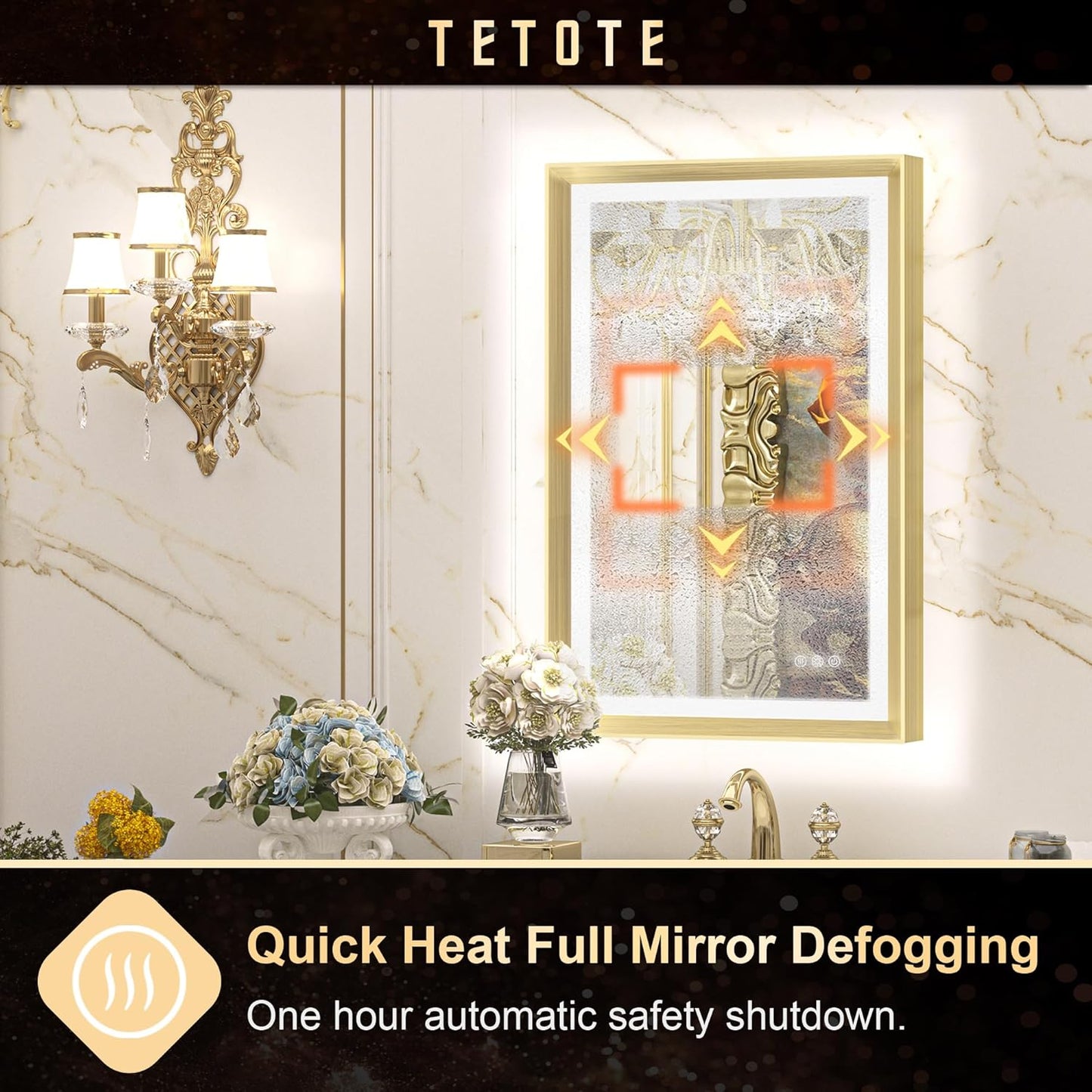 TETOTE 28x36 LED Mirror for Bathroom Black Metal Frame Frontlit & Backlit Lighted Vanity Mirror Baroque Gothic Anti Fog Stepless Dimmable White/Warm/Natural,Wall Mounted(Horizontal/Vertical)