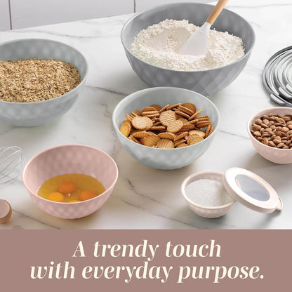 COOK WITH COLOR Mixing Bowls with TPR Lids - 12 Piece Plastic Nesting Bowls Set Includes 6 Prep Bowls and 6 Lids, Microwave Safe Mixing Bowl Set (Mint)