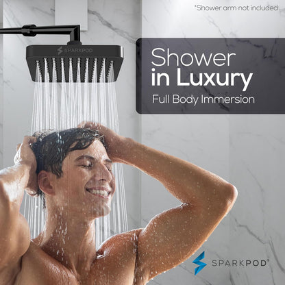 SparkPod Shower Head - High Pressure Rain - Premium Quality Luxury Design - 1-Min Install - Easy Clean Adjustable Replacement for Your Bathroom Shower Heads (Luxury Polished Chrome, 6 Inch Round)