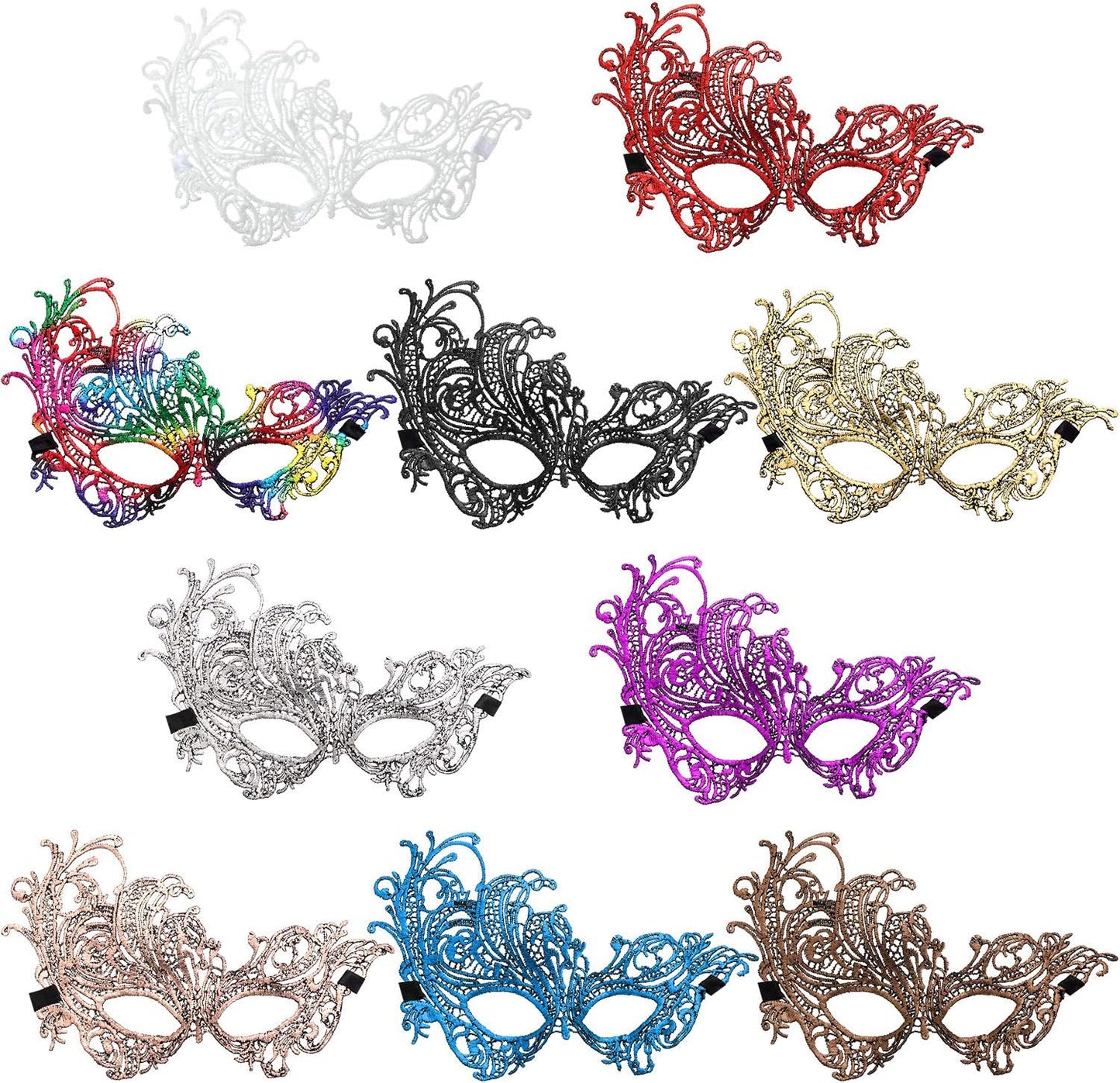 Jovitec Multicolored Masquerade Masks Lace Masks Venetian Masks Halloween Mari Grass Party Mask (10 Pieces)