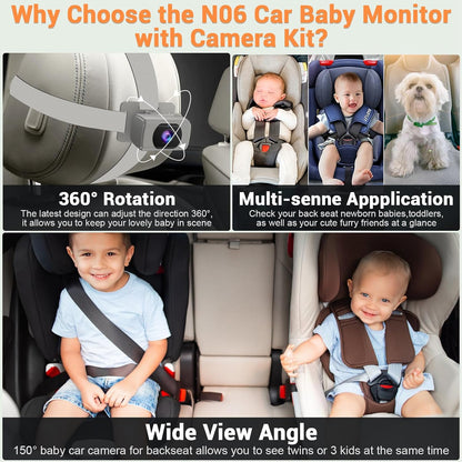 Rohent Baby Car Camera HD 1080P - Rear-Facing Infant Monitor with Night Vision Car Camera for Baby 150° Wide-Angle Lens Anti-Glare Screen Easy Install 360° Adjustable Display
