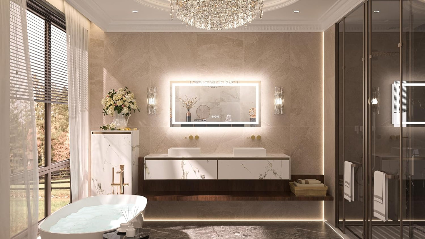 TETOTE 28 Inch Round LED Bathroom Vanity Mirror, Anti-Fog Dimmable Lights IP54 Waterproof Circle Makeup Wall Mounted Mirror