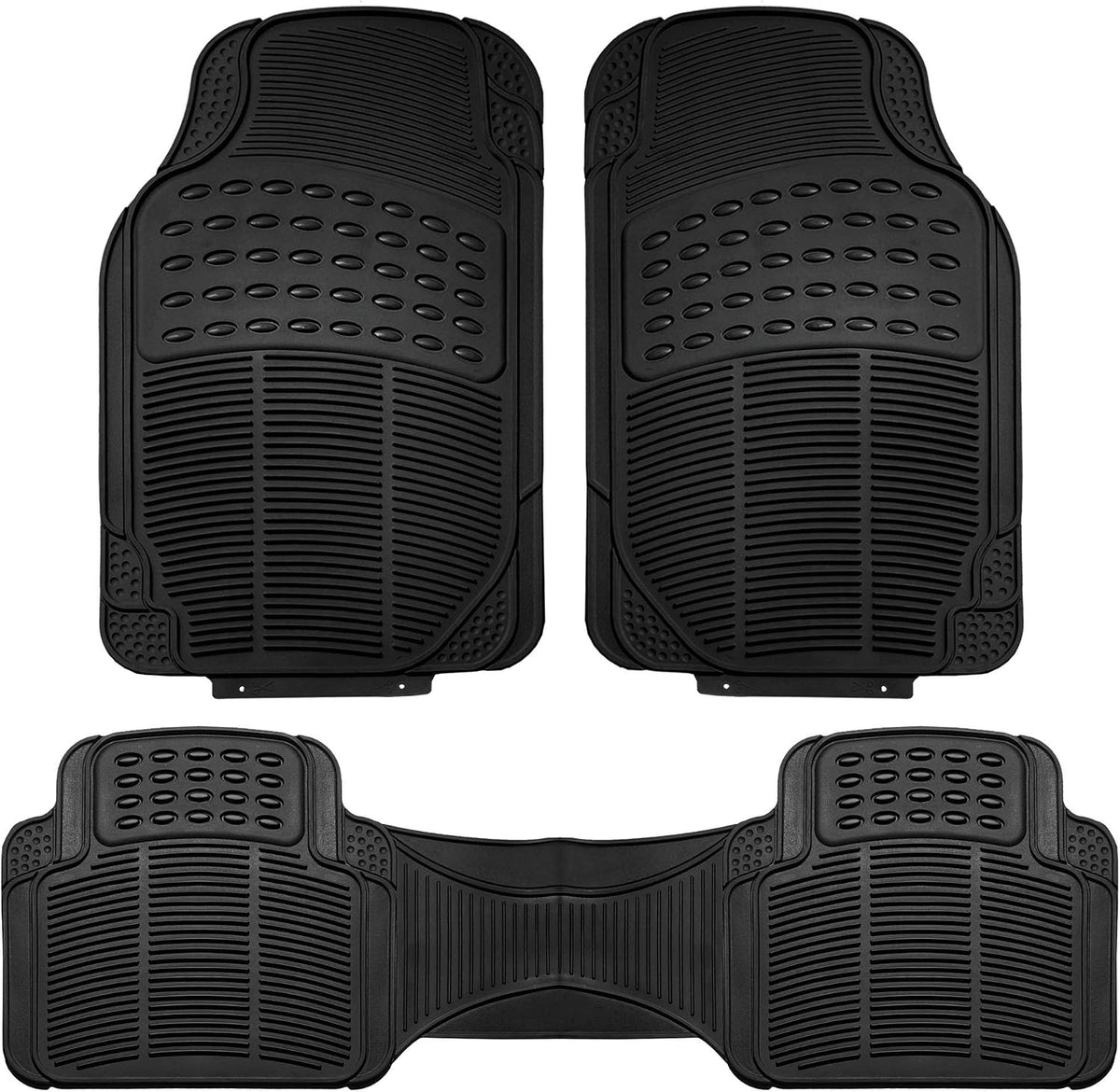 FH Group Automotive Floor Mats Solid Black Climaproof for All Weather Protection Universal Fit Trimmable Heavy Duty fits Most Cars, SUVs, and Trucks, 3pc Full Set F11306BLACK