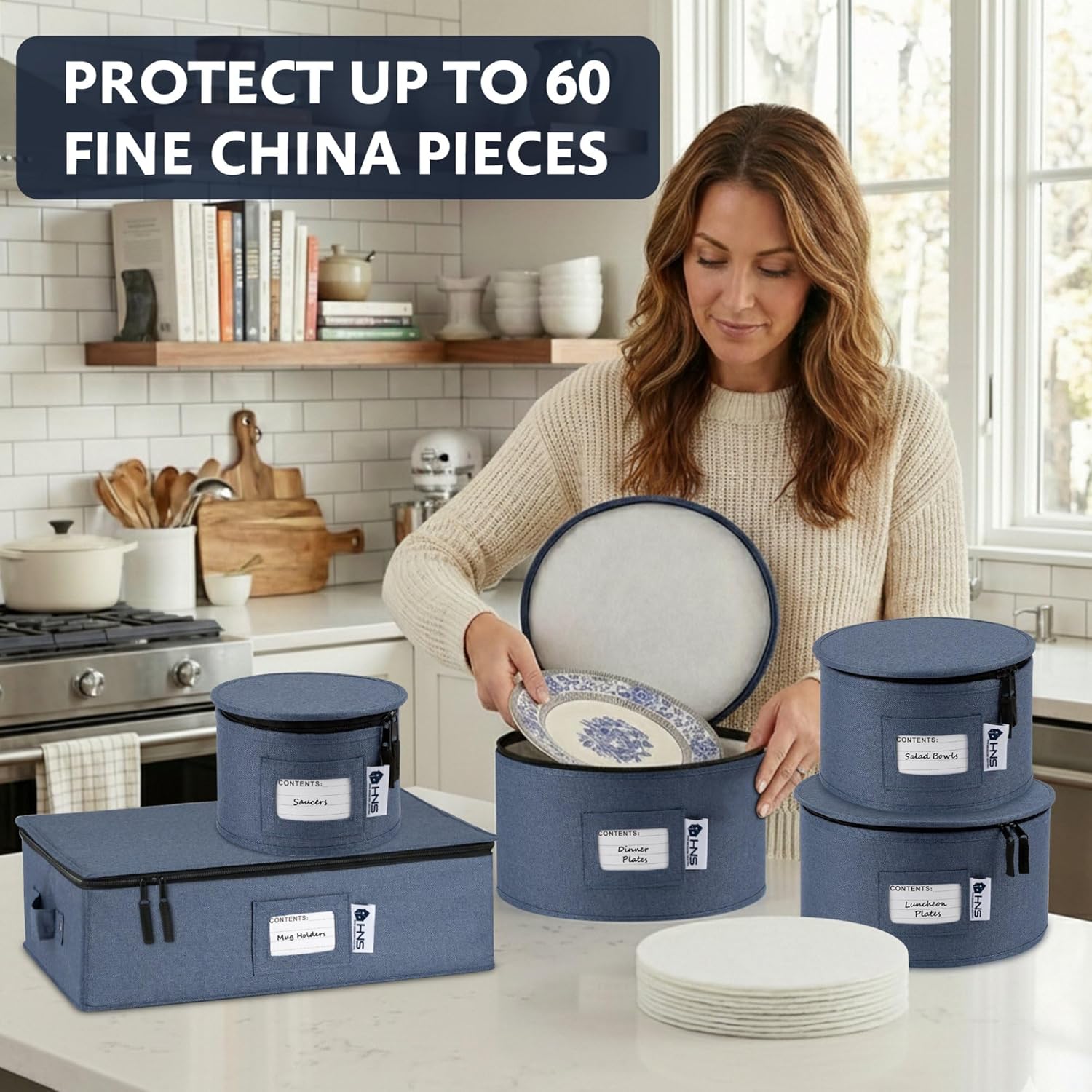 Hard Shell China Storage Containers | Dish Storage Boxes | Moving Storage Containers | Dinnerware Organizer Set | Seasonal Storage Solutions - PuriLite