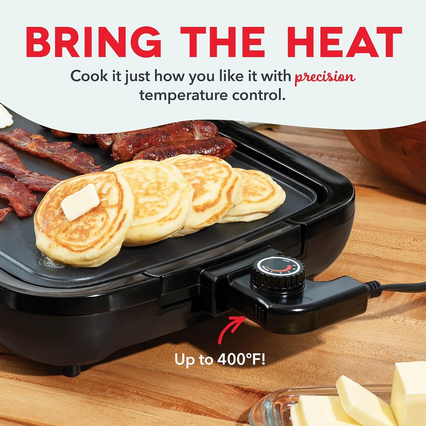 DASH Deluxe Everyday Electric Griddle with Dishwasher Safe Removable Nonstick Cooking Plate for Pancakes, Burgers, Eggs and more, Includes Drip Tray + Recipe Book, 20” x 10.5”, 1500-Watt - Red
