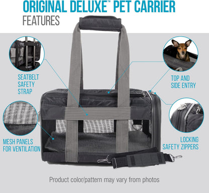 Sherpa Original Deluxe Travel Bag Pet Carrier, Airline Approved & Guaranteed-On-Board - Mesh Panels & Spring Frame, Locking Safety Zippers, Machine Washable Liner - Charcoal Gray, Medium