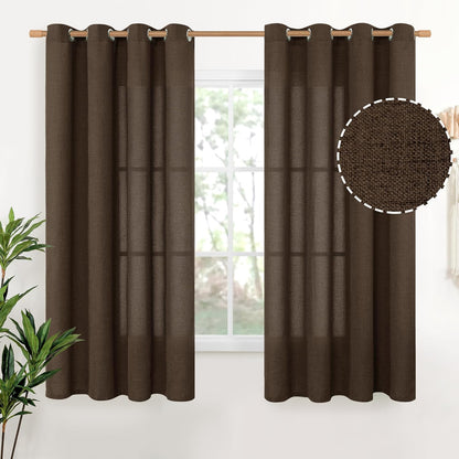 YoungsTex Natural Linen Curtains 84 Inch Long for Living Room Bedroom Grommet Top Light Filtering Privacy Linen Textured Window Semi Sheer Drapes, 2 Panels, 52x84 Inch, Natural