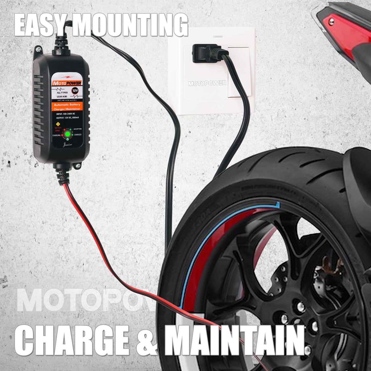 MOTOPOWER MP00205A 12V 800mA Fully Automatic Battery Charger/Maintainer