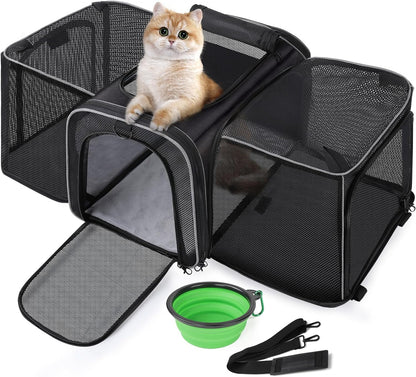 Pecute Cat Carrier Expandable 47x34x33cm, Dog Carrier Foldable, Pet Carrier with Breathable Mesh for Small to Medium Cats and Dogs, Used for Traveling, Camping, Going to The Vet Gray