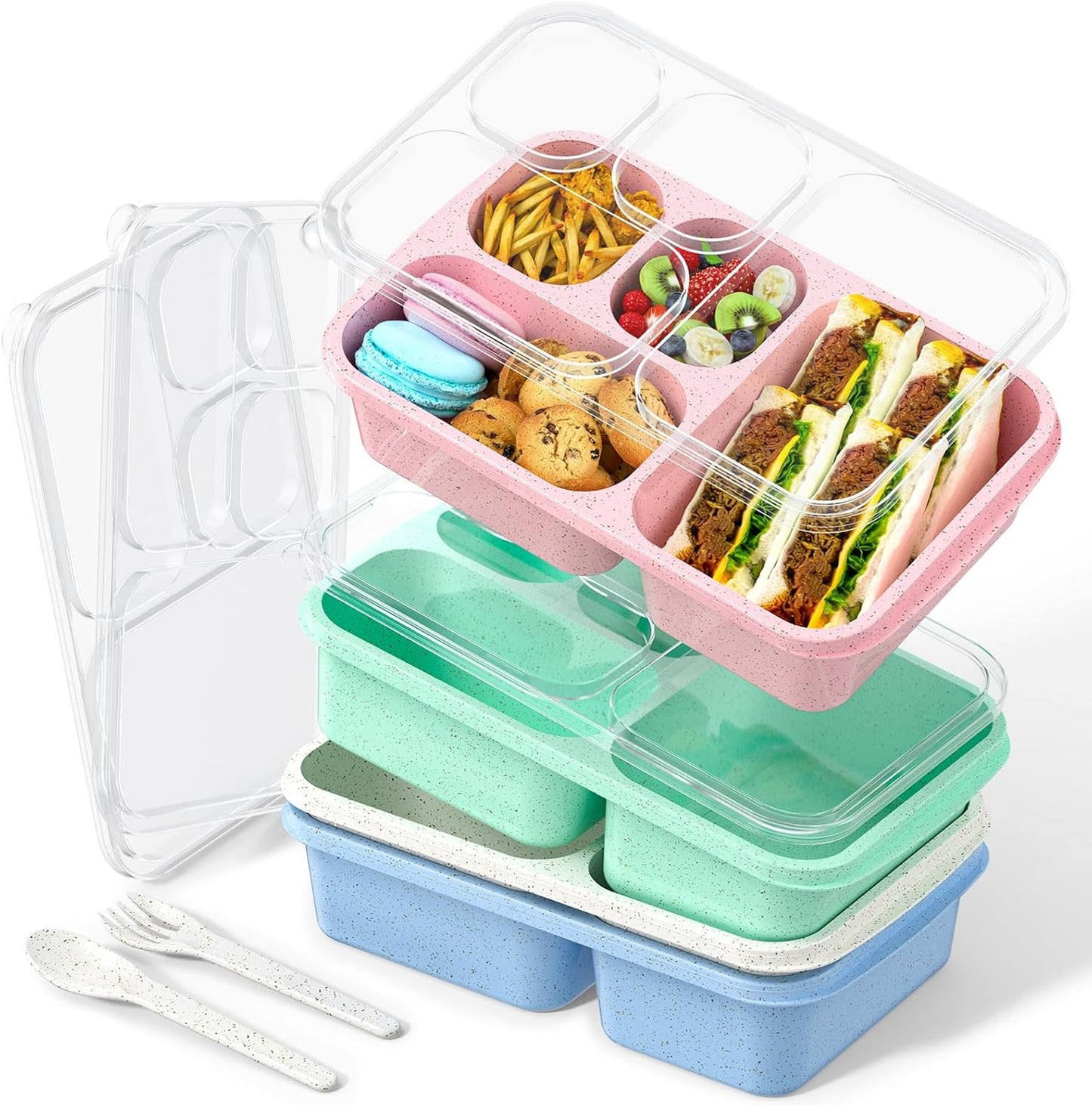 Large Capacity Bento Box for Adults, 4-Piece Set – Stackable Lunch Box with 4 Compartments, Microwave & Dishwasher Safe, Reusable Meal Prep Containers, Snack Containers for Kids & Adults (4 Colors)
