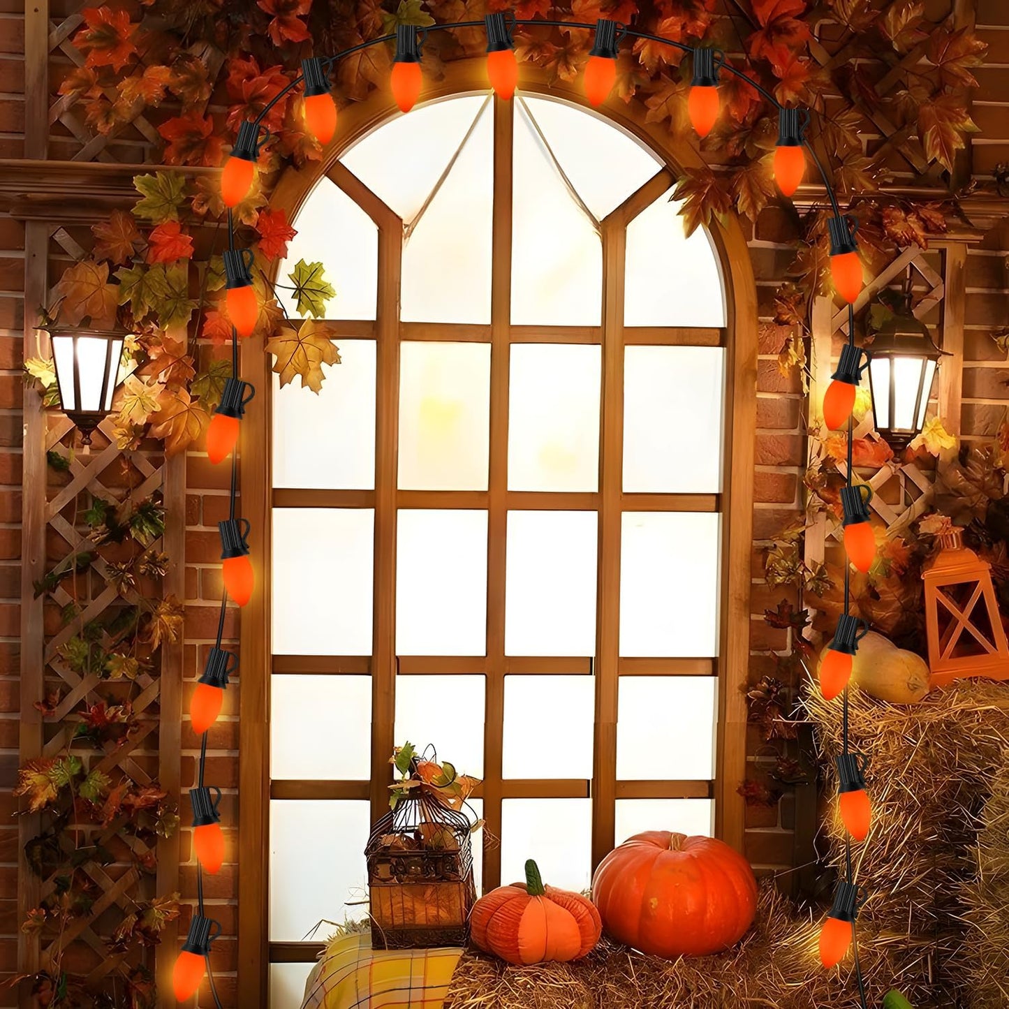 SOTOPOO C7 LED Orange Halloween Lights, 25FT Ceramic Orange Halloween Lights Outdoor Indoor with 25 LED C7 Bulbs, Great as Halloween Home Yard Door Tree Party Decorations Lights (2 LED Spare Bulbs)