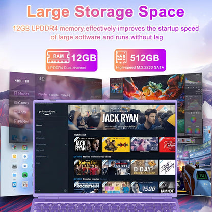 NOTODD Laptop 16" 12GB LPDDR4 512GB SSD Celeron N5095 Up to 2.9Ghz Quad-Core Win 11 PC 1920*1200 2K Screen Dual WIFI Support 2.5" HDD 1TB SSD Expand with Cooling Fan Numeric Keypad for Business-Blue