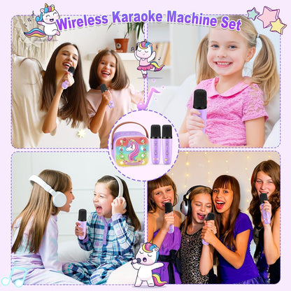 Mini Karaoke Machine for Kids, Exssary 3 4 5 6 7 8-12 Year Old Girl Gifts Portable Bluetooth Speaker with 2 Wireless Microphone Unicorn Toys Birthday Gifts for Girls Kids Teens (Pink)